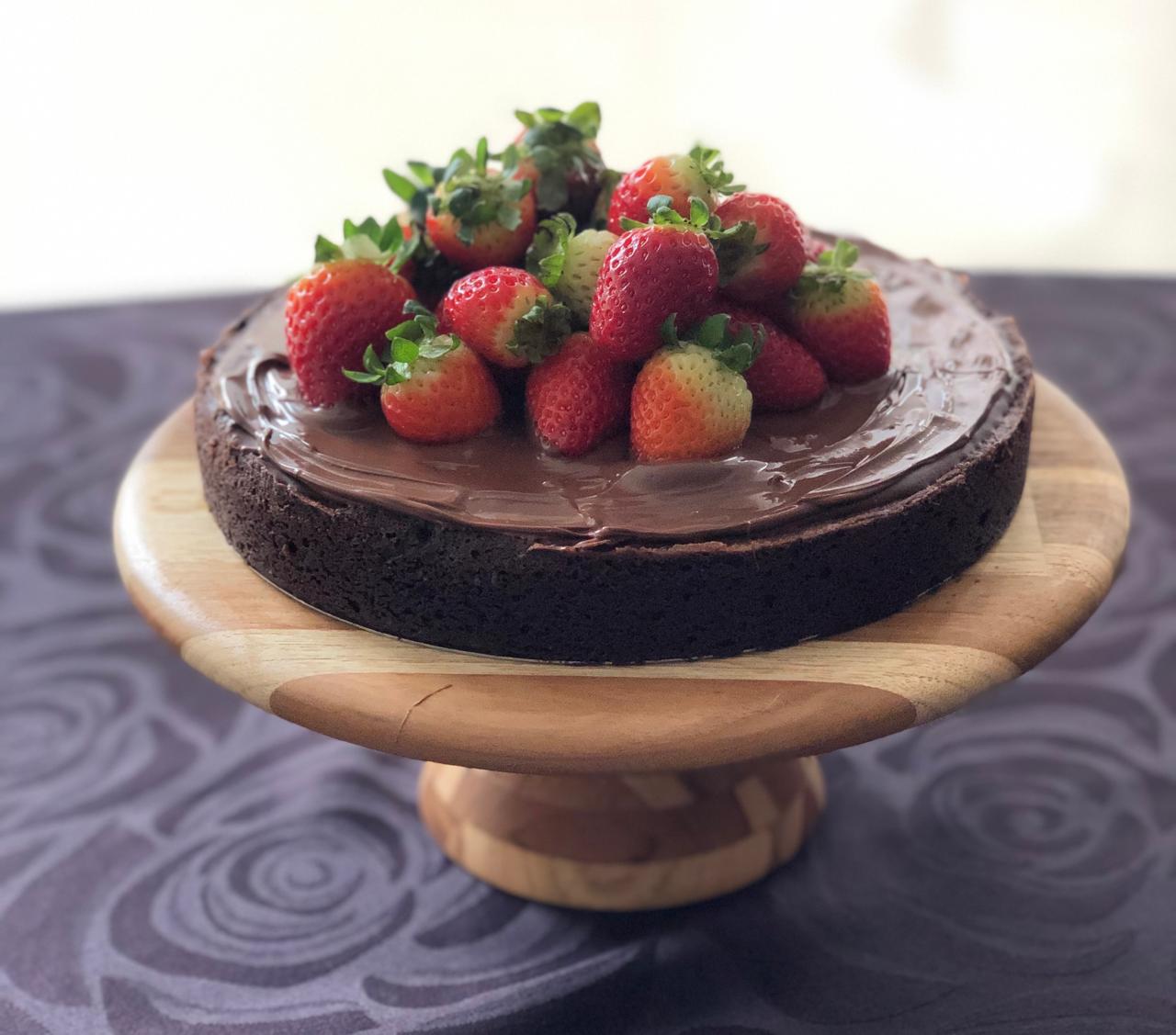Brownie com Ganache e Morangos
